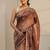 brown floral printed ombre tassel saree with unstitched blouse piece