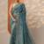 teal embroidered organza saree with unstitched blouse piece