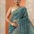 teal embroidered organza saree with unstitched blouse piece