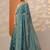 teal embroidered organza saree with unstitched blouse piece
