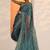 teal embroidered organza saree with unstitched blouse piece