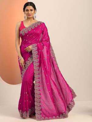 embroidered saree with unstitched blouse piece 1
