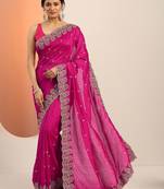 embroidered saree with unstitched blouse piece