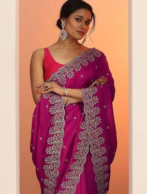 embroidered saree with unstitched blouse piece 2