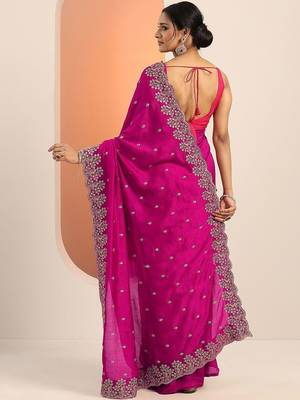 embroidered saree with unstitched blouse piece 3