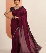 burgundy solid saree with unstitched blouse piece