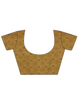 gold ethnic woven design saree with unstitched blouse piece 4