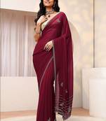 maroon cardinal red georgette saree with embellished pallu