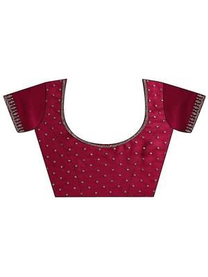 maroon cardinal red georgette saree with embellished pallu 3