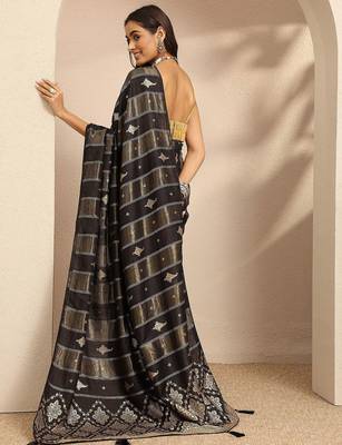 black woven design banarsi saree with unstitched blouse piece 1