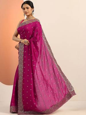 magenta embellished embroidered silk blend heavy work saree 2