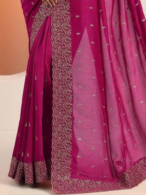 magenta embellished embroidered silk blend heavy work saree 4