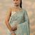 sea green embroidered organza saree with unstitched blouse piece