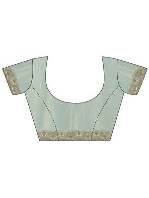sea green embroidered organza saree with unstitched blouse piece 3