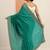 teal embroidered saree with unstitched blouse piece
