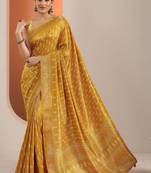 yellow printed saree with unstitched blouse piece