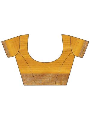 yellow printed saree with unstitched blouse piece 5