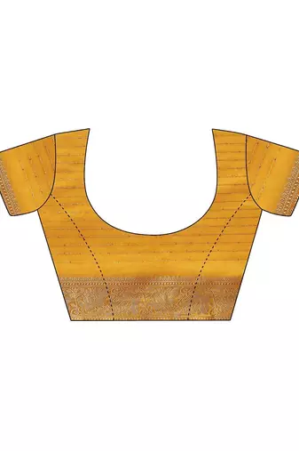 yellow printed saree with unstitched blouse piece