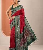 red embellished saree with unstitched blouse piece