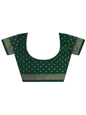 red embellished saree with unstitched blouse piece 4