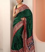 green ethnic motifs woven design saree with unstitched blouse piece