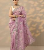 lavender embroidered organza saree with unstitched blouse piece