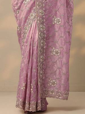 lavender embroidered organza saree with unstitched blouse piece 2
