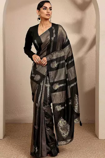 black woven design banarsi saree with unstitched blouse piece
