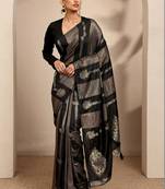 black woven design banarsi saree with unstitched blouse piece