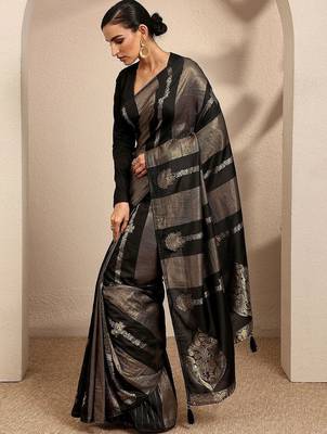 black woven design banarsi saree with unstitched blouse piece 2