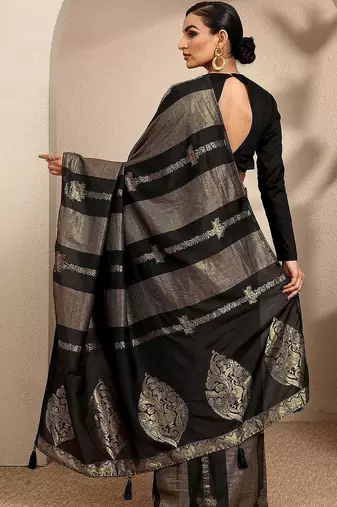 black woven design banarsi saree with unstitched blouse piece