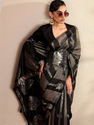 black woven design banarsi saree with unstitched blouse piece 4