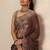 brown printed organza saree with unstitched blouse piece