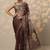 brown printed organza saree with unstitched blouse piece