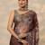 brown printed organza saree with unstitched blouse piece