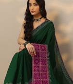 green printed chinon saree with unstitched blouse piece