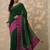 green printed chinon saree with unstitched blouse piece