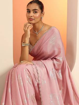 pink printed sarees with unstitched blouse piece 5