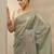 sea green embroidered nylon saree with unstitched blouse piece