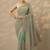 sea green embroidered nylon saree with unstitched blouse piece