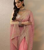 pink embroidered banarasi nylon saree with unstitched blouse piece