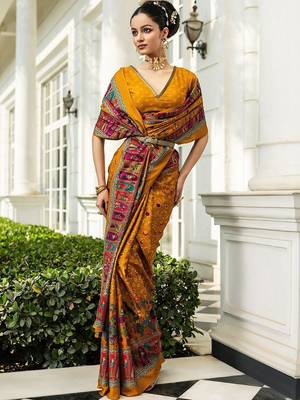 mustard ethnic motifs crepe designer saree 1