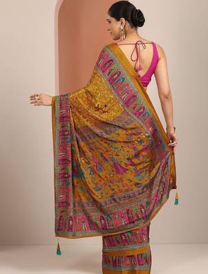 mustard ethnic motifs crepe designer saree 3