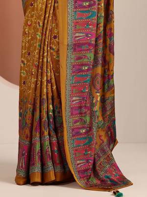 mustard ethnic motifs crepe designer saree 4