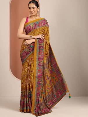 mustard ethnic motifs crepe designer saree 5
