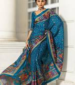 blue ethnic motifs crepe designer saree