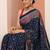 navy blue tribal printed saree with unstitched blouse piece