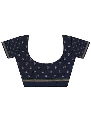 navy blue tribal printed saree with unstitched blouse piece 3