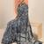 navy blue printed saree with unstitched blouse piece
