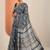 navy blue printed saree with unstitched blouse piece